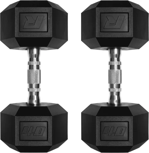 Miniatura 22 de RitFit Juego de mancuernas hexagonales revestidas de PVC de 5 a 650 libras con estante opcional para gimnasio en casa, peso de mano con mango
