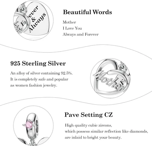 Miniatura 7 de JIAYIQI Abalorios colgantes de plata de ley 925 para hermana, madre, hija, esposa, para mujeres, niñas, cumpleaños, día de la madre, Navidad