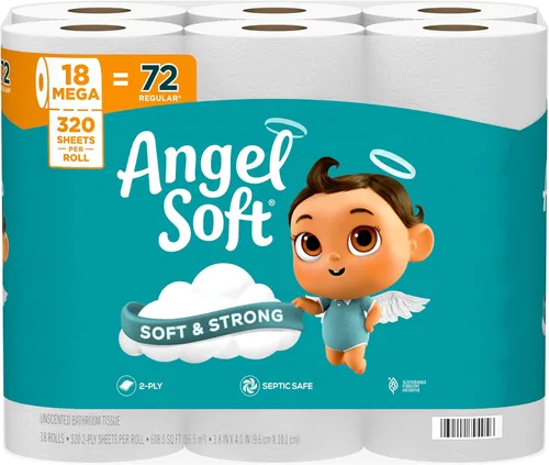 Miniatura 14 de Angel Soft Papel higiénico, 4 mega rollos = 16 rollos regulares, suave y resistente