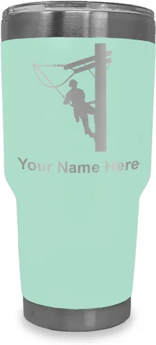 Miniatura 11 de LaserGram Taza aislada al vacío de 20 onzas, Lineman, grabado personalizado incluido (negro)