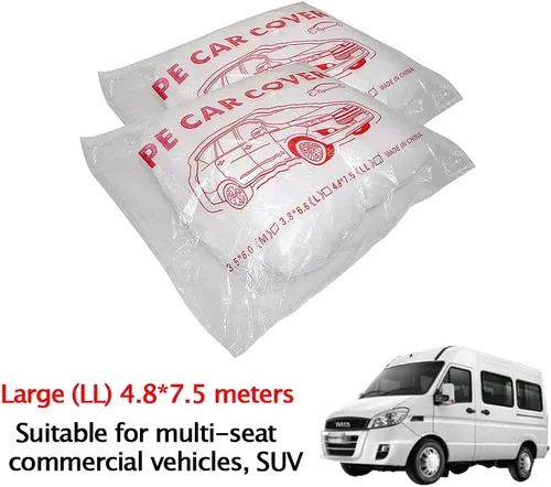 Miniatura 4 de Paquete de 2 fundas desechables de plástico transparente para automóvil, cubierta universal de lluvia y polvo para garaje con banda elástica, grande
