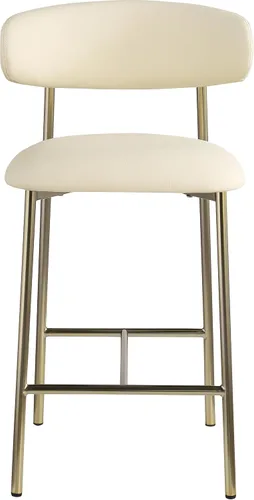 Miniatura 4 de Meridian Furniture 995Black-C Lupita Collection Modern Taburete contemporáneo con cuero vegano negro suave, marco de metal dorado cepillado, 20.5