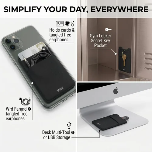 Miniatura 5 de Cartera para tarjetas de teléfono con bloqueo RFID, doble bolsillo seguro, ultradelgada, autoadhesiva, funda para tarjetas de crédito, calcomanía