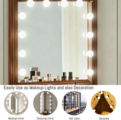Miniatura 7 de Luces LED de espejo de tocador estilo Hollywood, luz de relleno USB, temperatura de color ajustable y brillo, adecuada para espejo de cuerpo