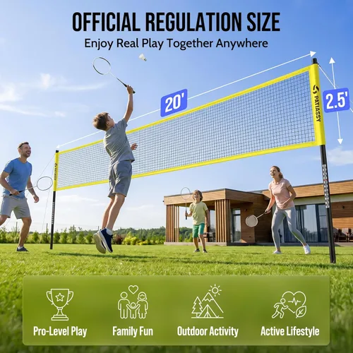 Miniatura 2 de Badminton Set for Backyard, Outdoor Badminton Net with Anti-Sag Design, 4 Professional Badminton Rackets, 4 Shuttlecocks and Carry Bag for Lawn or