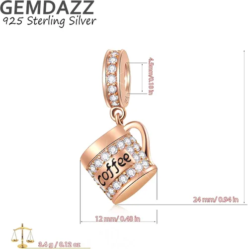 Miniatura 4 de GEMDAZZ Juego de 2 dijes de oro rosa para esposa, esposo y taza de café, en plata de ley 925, regalo para parejamamá papá, Plata, Circonita Cúbica