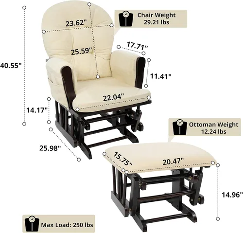 Miniatura 2 de Naomi Home - Juego de sillón deslizador y taburete, modelo "Brisbane", Espresso/Crema