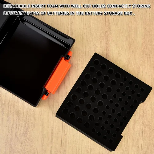 Miniatura 4 de FULLCASE Organizador de almacenamiento de baterías con soporte para 72 pilas AA AAA, cajas contenedor para garaje, organizador para cajones del Negro