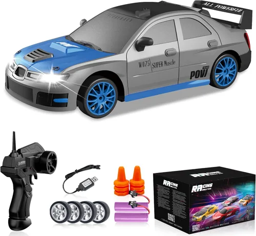 Miniatura 13 de Coche a Control Remoto 2.4GHz 1:24 Escala 4WD Coche RC de Derrape 15KM/H Coches RC de Derrape de Alta Velocidad con Luces Geniales, Dos