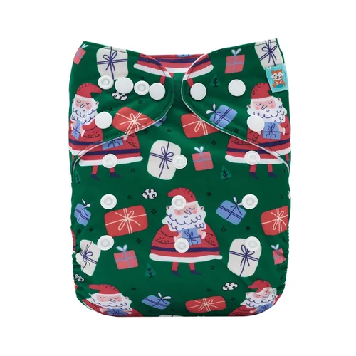 ALVA BABY - Pañales de tela de Navidad para bebé, talla única, ajustables, lavables, reutilizables, para niñas y niños, 1 paquete con 2 rellenos