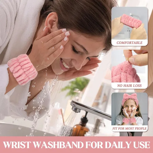 Miniatura 5 de Crosize 8 piezas de bandas de muñeca de microfibra para lavar la cara, pulseras absorbentes para lavar la cara para mujeres, evita que el agua se