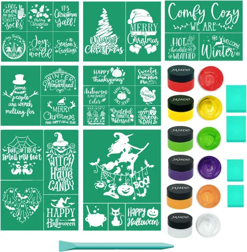 Miniatura 9 de JAJADO 2 plantillas de pantalla de seda navideñas, gnomo de Papá Noel, pasta de tiza de acebo, plantillas adhesivas reutilizables para manualidades