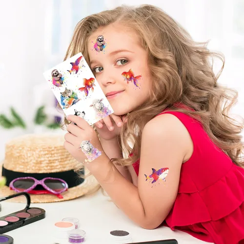 Miniatura 4 de Juego de tatuajes temporales de animales de acuarela de 216 piezas (36 hojas) para niños, calcomanías de animales lindos para niñas, niños, cuerpo