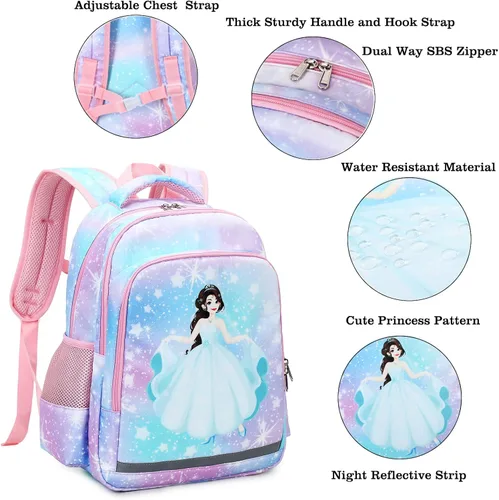 Miniatura 3 de YCBB Juego de mochilas escolares para niñas, Galaxy Princess, Mochilas de viaje