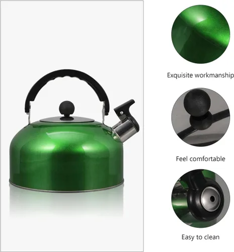 Miniatura 9 de Cabilock Hervidor de té silbante de acero inoxidable de 2 litros para estufa, hervidor verde con mango ergonómico, silbato fuerte, compatible