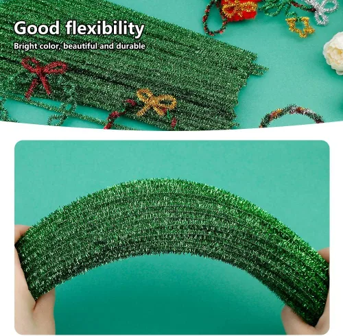 Miniatura 5 de 100 piezas de tallos de felpilla para limpiar tuberías color verde brillantina, para manualidades, manualidades, palitos peludos, a granel