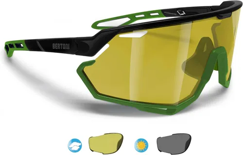 Miniatura 8 de Bertoni Gafas de sol deportivas para ciclismo MTB Running para hombres y mujeres en TR90 lente ancha antivaho mod. ALPHA NUEVO Negro brillante/verde