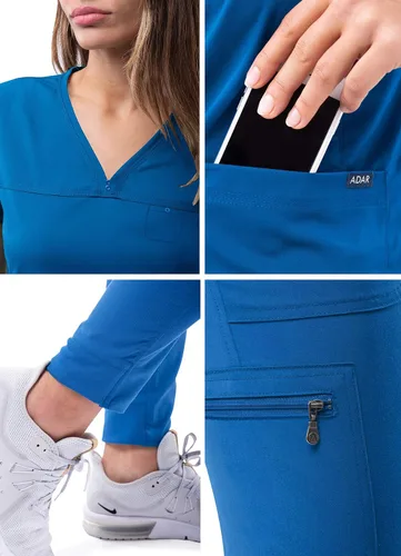 Miniatura 5 de Adar Pro - Conjunto de ropa quirúrgica que facilita el movimiento para mujer, blusa quirúrgica con cuello en V en corazón y pantalón quirúrgico