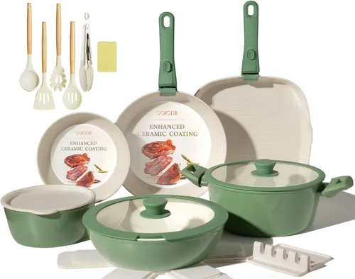 Miniatura 11 de Juego de utensilios de cocina de cerámica de 23 piezas antiadherente, ollas y sartenes antiadherentes no tóxicas con mango desmontable, juego