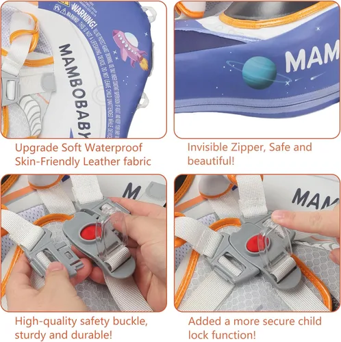 Miniatura 3 de Mambobaby Flotador Mejorado Añadir Cola Flotador para Bebé con Toldo para Anillo de Natación de Cintura Infantil Entrenador de Natación Flotadores