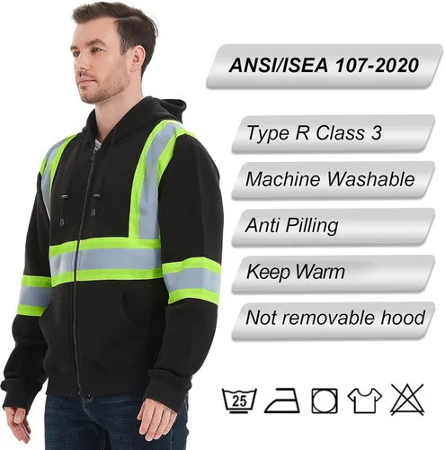 Miniatura 5 de ProtectX Hi Vis - Sudadera con capucha para hombres y mujeres, de alta visibilidad, reflectante, con bolsillos, para construcción, trabajo, clase 3