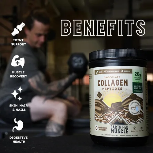 Miniatura 5 de Earth Fed Muscle Péptidos de colágeno de chocolate, certificados por terceros. 0.71 oz de proteína, chocolate, alimentado con hierba, sin OMG, sin