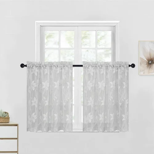 Miniatura 39 de DWCN Paquete de 2 cenefas de encaje floral para cocina, 52 x 18 pulgadas, con bolsillo para barra, cortina de gasa para ventana pequeña, cocina