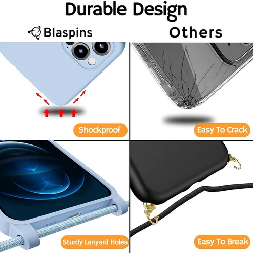 Miniatura 7 de Funda con correa de cuerda para iPhone 15 Plus, cuello cruzado manos libres, correa de cuerda ajustable y extraíble, funda protectora a prueba