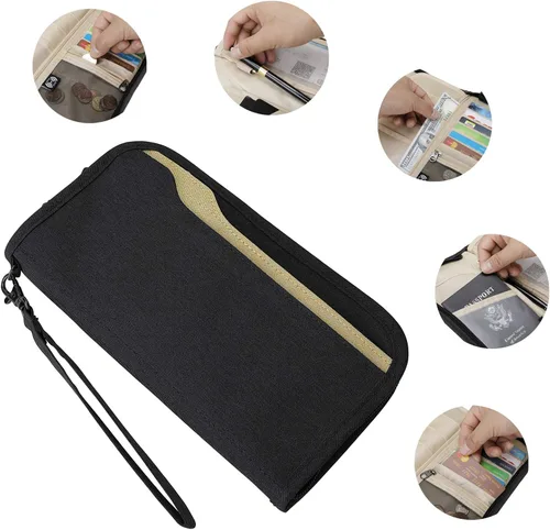 Miniatura 5 de ZOPPEN Cartera de viaje RFID y organizador de documentos con cremallera con correa de muñeca extraíble Cartera RFID