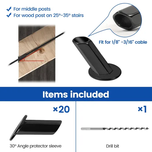 Miniatura 2 de [Patente] Muzata - Paquete de 20 fundas protectoras de ángulo de barandilla de acero inoxidable T316 de 25 30 a 35 grados, 1/8 a 3/16 pulgadas