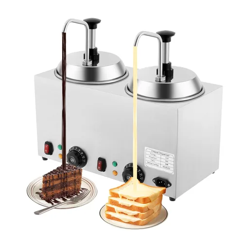Dispensador de queso de 5.3 cuartos de galón, calentador de salsa de queso doble dispensador con bomba de acero inoxidable 32-230°F 1600W
