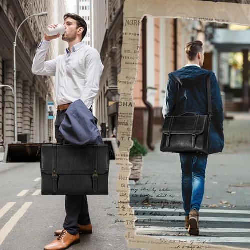 Miniatura 2 de Bolso de mensajero IGOLUMON para hombres de 15.6 pulgadas, bolso de cuero vintage impermeable para computadora, maletín para hombres, bolso grande