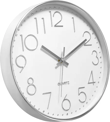 Miniatura 5 de Foxtop Reloj de pared plateado silencioso sin tictac, funciona con pilas, redondo, moderno, para oficina, escuela, hogar, sala de estar, dormitorio