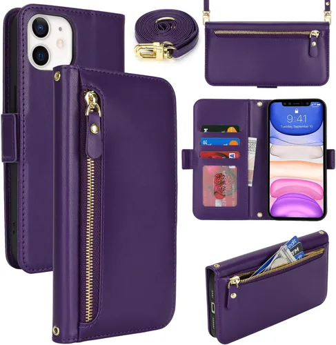 Miniatura 29 de Lipvina Funda tipo cartera para iPhone 12 Pro Max / 13 Pro Max para mujeres, bolsillo con cremallera, funda de teléfono de cuero PU con soporte