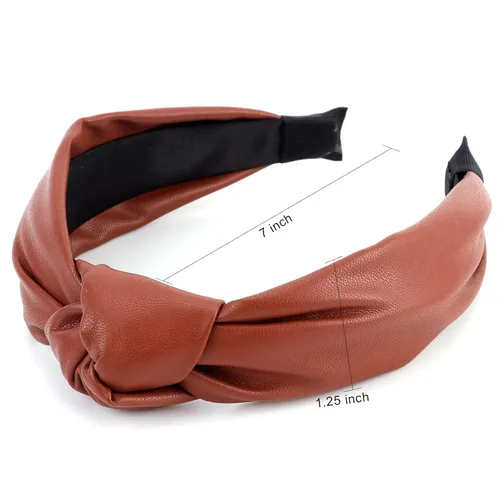 Miniatura 5 de YISSION Diademas anudadas para mujer, accesorios para el cabello con nudo superior ancho de cuero antideslizante en blanco y negro