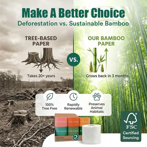 Miniatura 7 de Eco Soul Papel higiénico de bambú de alta calidad de 3 capas, 12 megarrollos, 300 hojas cada uno, certificado FSC, hipoalergénico, texturizado