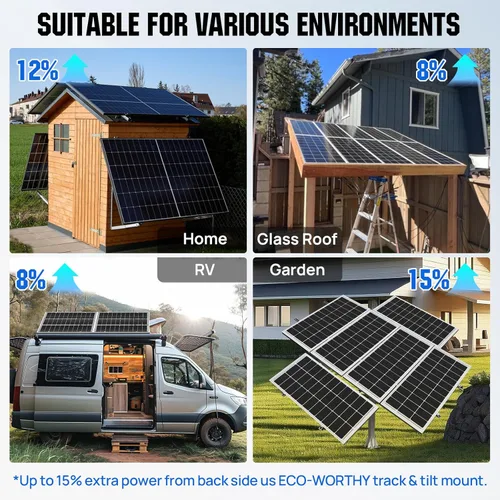 Miniatura 8 de ECO-WORTHY Bifacial - Cargador de energía para módulo fotovoltaico rígido monocristalino de alta eficiencia de 100 vatios y 12 voltios