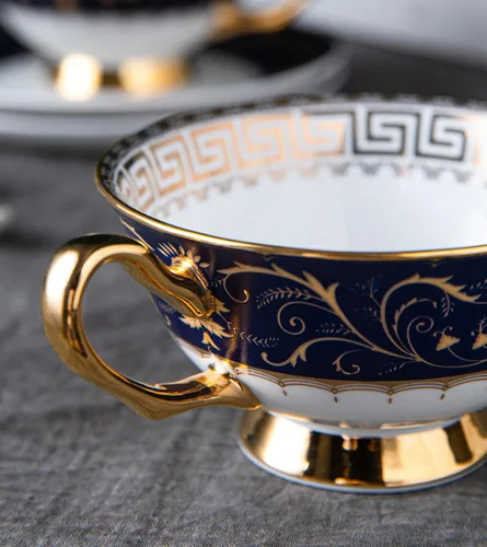 Miniatura 4 de TFE's - Juego de taza de té y platillo, 6 piezas de porcelana de hueso con diseño vintage, juego de taza de café y taza de espresso para cualquier