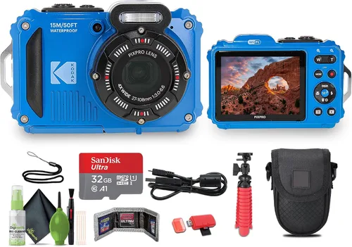 KODAK PIXPRO WPZ2 - Cámara digital para vlogging con WiFi, resistente al agua, a prueba de golpes, a prueba de polvo, 16 MP (azul) con tarjeta de