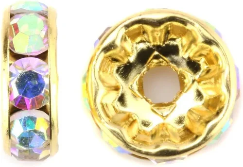 Miniatura 2 de RUBYCA 100 unidades de cuentas espaciadoras redondas estilo Rondelle en tono dorado de 10 mm, cristal checo AB blanco
