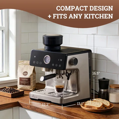 Miniatura 5 de Máquina de espresso con distribución automática y tazón con molinillo, cafetera barista con cold brew, espumador de leche para latte, máquina