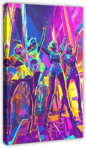 XAHOR Synthwave Neon Cartoon Wall Art – Vibrant Retro Style Poster for Modern Rooms Canvas Wall Art Print Poster For Home School Office Decor