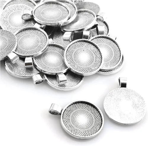 Miniatura 9 de Bandejas colgantes de bisel redondo, cabujón, base en blanco para manualidades, fotos, joyas, hallazgos, fabricación de accesorios, Plata Plata