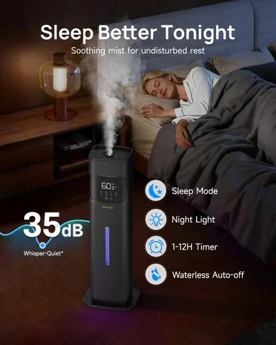 Miniatura 5 de Humidificadores de niebla cálida y fría para dormitorio, 500 pies cuadrados, humidificador de llenado superior de 2.1 galones/8L, habitación grande