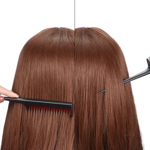 Miniatura 3 de Leinuosen Peine de cola de rata triple de 8 pulgadas con púa para mujer, corte ligero, seccionado, peine de dientes finos, añade volumen