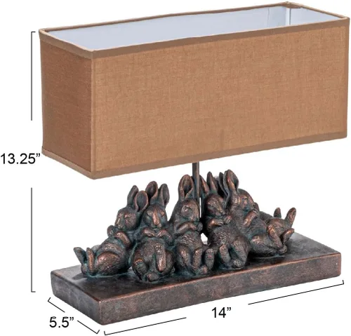 Miniatura 3 de Creative Co-Op lámpara de mesa de resina con forma de conejo con pantalla rectangular de lino, acabado en bronce
