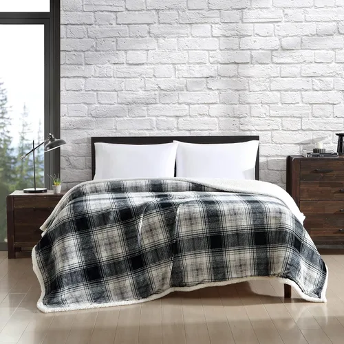 Eddie Bauer - Manta de tamaño Queen, manta de cama de felpa ultrasuave con reverso de piel de oveja sintética, manta para sofá y cama (gris a 2-Vail
