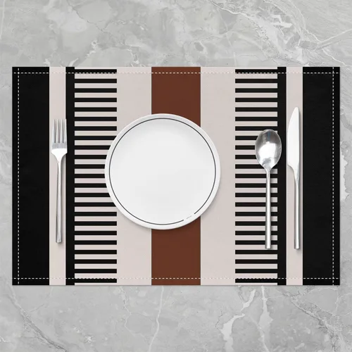 Miniatura 2 de Juego de 4 manteles individuales color negro, beige y marrón, con rayas geométricas, estilo bohemio para hombres, mujeres y adultos, estilo simple