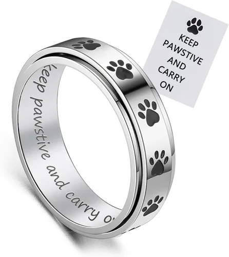 Miniatura 22 de LYTTMAB Keep Pawstive - Anillo de ansiedad para mujer, anillo giratorio con estampado de pata de perro y gato, anillo para ansiedad para mujer