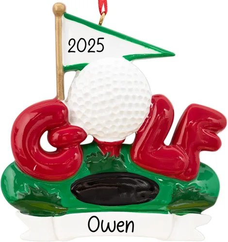 Adorno de Navidad personalizado de golf 2026 | 18 hoyo, agujero en uno con bola y decoración de bandera para árbol de Navidad | Regalo de recuerdo